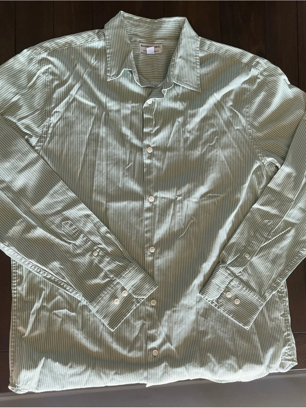 Banana Republic Light Green Thin-Stripe Short-Sleeve Button-Down Shirt